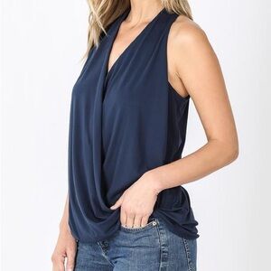 Anthropologie Navy Halter Top - Sundays in Brooklyn faux wrap blouse medium